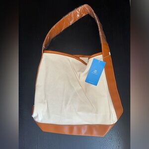 NWT Cupshe Anakena Patchwork Canvas Shoulder Bag With Coin-Card One Pocket Ivory